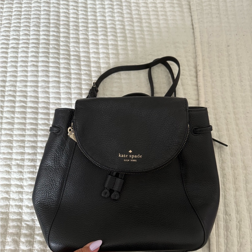 Kate Spade Black Backpack with Flap-Over Closure